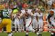 GREEN BAY, WI - AUGUST 16: Brandon Weeden #3 of the Cleveland Browns drops back to pass against the Green Bay Packers during a preseason game at Lambeau Field on August 16, 2012 in Green Bay, Wisconsin. The Browns defeated the Packers 35-10. (Photo by Jonathan Daniel/Getty Images)