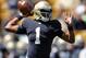 Apr. 21, 2012; South Bend, IN, USA; Notre Dame Fighting Irish quarterback Everett Golson (1) throws in the first quarter of the spring game at Notre Dame Stadium. Mandatory Credit: Matt Cashore-US PRESSWIRE