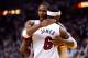 MIAMI, FL - JUNE 21: (L-R) Chris Bosh #1 and LeBron James #6 of the Miami Heat celebrate against the Oklahoma City Thunder in Game Five of the 2012 NBA Finals on June 21, 2012 at American Airlines Arena in Miami, Florida. NOTE TO USER: User expressly acknowledges and agrees that, by downloading and or using this photograph, User is consenting to the terms and conditions of the Getty Images License Agreement. (Photo by Ronald Martinez/Getty Images)