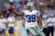 Aug 18, 2012; San Diego, CA, USA; Dallas Cowboys cornerback Brandon Carr (32) intercepts a pass in the second quarter against the San Diego Chargers at Qualcomm Stadium. Mandatory Credit: Kirby Lee/Image of Sport-US PRESSWIRE