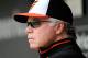 BALTIMORE, MD - JULY 29: Manager Buck Showalter #26 of the Baltimore Orioles waits for the game to start against the Oakland Athletics at Oriole Park at Camden Yards on July 29, 2012 in Baltimore, Maryland. (Photo by Greg Fiume/Getty Images)