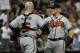 SAN DIEGO, CA - AUGUST 28: Craig Kimbrel #46 of the Atlanta Braves is congratulated by Brian McCann #16 after getting the final out during the ninth inning of a baseball game against the San Diego Padres at Petco Park on August 28, 2012 in San Diego, California. The Braves won 2-0. (Photo by Denis Poroy/Getty Images)