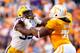 KNOXVILLE, TN - OCTOBER 15: Sam Montgomery #99 of the LSU Tigers against Dallas Thomas #71 of the Tennessee Volunteers at Neyland Stadium on October 15, 2011 in Knoxville, Tennessee. (Photo by Kevin C. Cox/Getty Images)