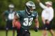 May 22, 2012; Philadelphia, PA, USA; Philadelphia Eagles running back Chris Polk (32) carries the ball during organized team activities at the Philadelphia Eagles NovaCare Complex. Mandatory Credit: Howard Smith-US PRESSWIRE