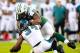 August 30, 2012; Philadelphia, PA, USA; New York Jets defensive end Quinton Coples (98) tackles Philadelphia Eagles running back Bryce Brown (34) during the first quarter at Lincoln Financial Field. Mandatory Credit: Dale Zanine-US PRESSWIRE