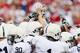 TUSCALOOSA, AL - SEPTEMBER 11: The Penn State Nittany Lions huddle during warmups before facing the Alabama Crimson Tide at Bryant-Denny Stadium on September 11, 2010 in Tuscaloosa, Alabama. (Photo by Kevin C. Cox/Getty Images)