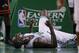 June 1, 2012; Boston, MA, USA; Boston Celtics forward/center Kevin Garnett (5) reacts during the second quarter against the Miami Heat in game three of the Eastern Conference finals of the 2012 NBA playoffs at TD Garden. Mandatory Credit: Greg M. Cooper-US PRESSWIRE