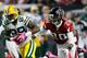ATLANTA, GA - OCTOBER 09: James Jones #89 of the Green Bay Packers runs with the ball against Thomas DeCoud #28 of the Atlanta Falcons at Georgia Dome on October 9, 2011 in Atlanta, Georgia. (Photo by Kevin C. Cox/Getty Images)