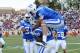 DURHAM, NC - OCTOBER 29: Safety Matt Daniels #40 and cornerback Ross Cockell #6 of the Duke Blue Devils celebrate a fourth-quarter interception against the Virginia Tech Hokies October 29, 2011 at Wallace Wade Stadium in Durham, North Carolina.The Hokies won 14-10. (Photo by Al Messerschmidt/Getty Images)
