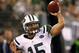 EAST RUTHERFORD, NJ - AUGUST 26: Tim Tebow #15 of the New York Jets plays against the Carolina Panthers during their preseason game at MetLife Stadium on August 26, 2012 in East Rutherford, New Jersey. (Photo by Jeff Zelevansky/Getty Images)