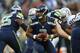 SEATTLE, WA - AUGUST 30: Quarterback Russell Wilson #3 of the Seattle Seahawks drops back against the Oakland Raiders at CenturyLink Field on August 30, 2012 in Seattle, Washington. The Seahawks defeated the Raiders 21-3. (Photo by Otto Greule Jr/Getty Images)