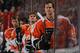 PHILADELPHIA, PA - OCTOBER 24: Chris Pronger #20 and the Philadelphia Flyers stand at attention during the national anthem prior to the game against the Toronto Maple Leafs at Wells Fargo Center on October 24, 2011 in Philadelphia, Pennsylvania. (Photo by Bruce Bennett/Getty Images)
