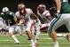 September 1, 2012; New Orleans, LA, USA; Rutgers Scarlet Knights defensive back Brandon Jones (25) run with the football after an interception against the Tulane Green Wave during their game at the Mercedes-Benz Superdome. Rutgers won, 24-12. Mandatory Credit: Chuck Cook - US PRESSWIRE