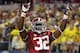 ARLINGTON, TX - SEPTEMBER 01: C.J. Mosley #32 of the Alabama Crimson Tide celebrates a touchdown interception against the Michigan Wolverines at Cowboys Stadium on September 1, 2012 in Arlington, Texas. (Photo by Ronald Martinez/Getty Images)