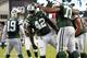 PHILADELPHIA, PA - AUGUST 30: Terrance Ganaway #42 of the New York Jets celebrates a touchdown against the Philadelphia Eagles during their preseason game at Lincoln Financial Field on August 30, 2012 in Philadelphia, Pennsylvania. (Photo by Jeff Zelevansky/Getty Images)