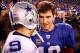 EAST RUTHERFORD, NJ - JANUARY 01: Tony Romo #9 of the Dallas Cowboys and Eli Manning #10 of the New York Giants greet each other after their game at MetLife Stadium on January 1, 2012 in East Rutherford, New Jersey. (Photo by Jeff Zelevansky/Getty Images)