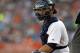 DETROIT, MI - AUGUST 25: Alex Avila #13 of the Detroit Tigers looks to the dugout for signals during a MLB game against the Los Angeles Angels of Anaheim at Comerica Park on August 25, 2012 in Detroit, Michigan. (Photo by Dave Reginek/Getty Images)