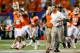 ATLANTA, GA - SEPTEMBER 01: Head coach Dabo Swinney of the Clemson Tigers runs across the field to shake hands after their 26-19 win over the Auburn Tigers at Georgia Dome on September 1, 2012 in Atlanta, Georgia. (Photo by Kevin C. Cox/Getty Images)