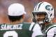 CINCINNATI, OH - AUGUST 10: Tim Tebow #15 of the New York Jets looks at teammate Mark Sanchez #6 on the sideline against the Cincinnati Bengals during a preseason NFL game at Paul Brown Stadium on August 10, 2012 in Cincinnati, Ohio. (Photo by Joe Robbins/Getty Images)