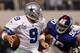 ARLINGTON, TX - DECEMBER 11: Tony Romo #9 of the Dallas Cowboys is sacked in the New York Giants end zone by Jason Pierre-Paul #90 of the New York Giants for a safety at Cowboys Stadium on December 11, 2011 in Arlington, Texas. (Photo by Tom Pennington/Getty Images)