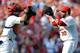 ST. LOUIS, MO - SEPTEMBER 3: Jason Motte #30 of the St. Louis Cardinals celebrates with Yadier Molina #4 after closing out a game against the New York Mets at Busch Stadium on September 3, 2012 in St. Louis, Missouri. (Photo by Jeff Curry/Getty Images)