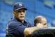 ST PETERSBURG, FL - SEPTEMBER 03: Manager Joe Girardi #28 of the New York Yankees watches his team during batting practice just before the start of the game against the Tampa Bay Rays at Tropicana Field on September 3, 2012 in St. Petersburg, Florida. (Photo by J. Meric/Getty Images)