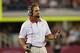 ARLINGTON, TX - SEPTEMBER 01: University of Alabama head coach Nick Saban watches the action during the game against the University of Michigan at Cowboys Stadium on September 1, 2012 in Arlington, Texas. Alabama defeated Michigan 41-14. (Photo by Leon Halip/Getty Images)