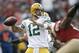 SAN FRANCISCO - AUGUST 16: Quarterback Aaron Rodgers #12 of the Green Bay Packers passes against the San Francisco 49ers during a preseason game at Candlestick Park on August 16, 2008 in San Francisco, California. (Photo by Greg Trott/Getty Images)