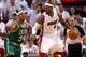 MIAMI, FL - JUNE 05: LeBron James #6 of the Miami Heat looks to pass the ball against Paul Pierce #34 of the Boston Celtics in the first half of Game Five of the Eastern Conference Finals in the 2012 NBA Playoffs on June 5, 2012 at American Airlines Arena in Miami, Florida. NOTE TO USER: User expressly acknowledges and agrees that, by downloading and or using this photograph, User is consenting to the terms and conditions of the Getty Images License Agreement. (Photo by Mike Ehrmann/Getty Images)