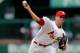 ST. LOUIS, MO - SEPTEMBER 5: Shelby Miller #40 of the St. Louis Cardinals throws to a New York Mets batter during his Major League debut at Busch Stadium on September 5, 2012 in St. Louis, Missouri. (Photo by Jeff Curry/Getty Images)
