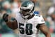 PHILADELPHIA - OCTOBER 17: Trent Cole #58 of the Philadelphia Eagles celebrates a sack against Matt Ryan of the Atlanta Falcons during their game at Lincoln Financial Field on October 17, 2010 in Philadelphia, Pennsylvania. (Photo by Al Bello/Getty Images)