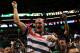 BOSTON, MA - JUNE 03: Rob Gronkowski of the New England Patriots celebrates during Game Four of the Eastern Conference Finals in the 2012 NBA Playoffs between the Miami Heat and the Boston Celtics on June 3, 2012 at TD Garden in Boston, Massachusetts. NOTE TO USER: User expressly acknowledges and agrees that, by downloading and or using this photograph, User is consenting to the terms and conditions of the Getty Images License Agreement. (Photo by Jim Rogash/Getty Images)