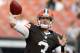 CLEVELAND, OH - AUGUST 24: Quarterback Brandon Weeden #3 of the Cleveland Browns throws a pass prior to their game against the Philadelphia Eagles at Cleveland Browns Stadium on August 24, 2012 in Cleveland, Ohio. (Photo by Matt Sullivan/Getty Images)