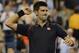 Sep 6, 2012; Queens, NY, USA; Novak Djokovic (SRB) celebrates after recording match point against Juan Martin Del Potro (ARG) on day eleven of the 2012 US Open at Billie Jean King National Tennis Center. Djokovic won 6-2, 7-6, 6-4. Mandatory Credit: Jerry Lai-USA TODAY Sports