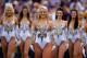 BATON ROUGE, LA - NOVEMBER 25: LSU Tigers cheerleaders perform on the field before the Tigers take on the Arkansas Razorbacks at Tiger Stadium on November 25, 2011 in Baton Rouge, Louisiana. (Photo by Chris Graythen/Getty Images)
