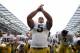 Sep 1, 2012; Dublin, IRELAND; Notre Dame Fighting Irish linebacker Manti Te'o (5) celebrates after Notre Dame defeated the Navy Midshipmen 50-10 at Aviva Stadium. Mandatory Credit: Matt Cashore-US PRESSWIRE