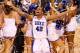 INDIANAPOLIS - APRIL 05: Lance Thomas #42 of the Duke Blue Devils celebrates after the Blue Devils defeat the Butler Bulldogs 61-59 in the 2010 NCAA Division I Men's Basketball National Championship game at Lucas Oil Stadium on April 5, 2010 in Indianapolis, Indiana. (Photo by Kevin C. Cox/Getty Images)
