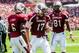 September 8, 2012; Columbia, SC, USA; South Carolina Gamecocks wide receiver DeAngelo Smith (6) and South Carolina Gamecocks quarterback Dylan Thompson (17) celebrate a Smith touchdown reception against the East Carolina Pirates in the first half at Williams-Brice Stadium. Mandatory Credit: Jeff Blake-US PRESSWIRE