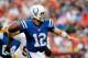 LANDOVER, MD - AUGUST 25: Andrew Luck #12 of the Indianapolis Colts throws a pass against the Washington Redskins during a preseason game at FedExField on August 25, 2012 in Landover, Maryland. (Photo by Patrick McDermott/Getty Images)