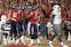 TUCSON, AZ - SEPTEMBER 08: Runningback Ka'Deem Carey #25 of the Arizona Wildcats celebrates with Austin Hill #29 after Carey scored on a 13 touchdown reception against the Oklahoma State Cowboys during the third quarter of the college football game at Arizona Stadium on September 8, 2012 in Tucson, Arizona. (Photo by Christian Petersen/Getty Images)