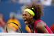 NEW YORK, NY - SEPTEMBER 07: Serena Williams of the United States reacts during her women's singles semifinal match against Sara Errani of Italy on Day Twelve of the 2012 U.S. Open at the USTA Billie Jean King National Tennis Center on September 7, 2012 in the Flushing neighborhood, of the Queens borough of New York City. (Photo by Mike Stobe/Getty Images for USTA)