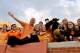 Sep 8, 2012; Knoxville, TN, USA; Tennessee Volunteers fans celebrate their teams touchdown with the mascot against the Georgia State Panthers with the during the second half at Neyland Stadium. Tennessee defeated Georgia State 51-13. Mandatory Credit: Jim Brown-US PRESSWIRE