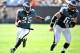 Sep 9, 2012; Cleveland, OH, USA; Philadelphia Eagles running back LeSean McCoy (25) runs behind center Jason Kelce (62) in the fourth quarter against the Cleveland Browns at Cleveland Browns Stadium. Mandatory Credit: David Richard-US PRESSWIRE