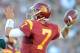 LOS ANGELES, CA - SEPTEMBER 01: Matt Barkley #7 of the USC Trojans throws against the Hawaii Warriors at Los Angeles Coliseum on September 1, 2012 in Los Angeles, California. (Photo by Harry How/Getty Images)