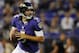 BALTIMORE, MD - AUGUST 23: Quarterback Joe Flacco #5 of the Baltimore Ravens looks for an open receiver against the Jacksonville Jaguars during the preseason game at M&T Bank Stadium on August 23, 2012 in Baltimore, Maryland. The Baltimore Ravens won 48-17. (Photo by Patrick Smith/Getty Images)