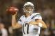 September 10, 2012; Oakland, CA, USA; San Diego Chargers quarterback Philip Rivers (17) passes the ball during the first half against the Oakland Raiders at O.co Coliseum. Mandatory Credit: Kirby Lee/Image of Sport-US PRESSWIRE