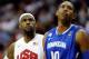 LAS VEGAS, NV - JULY 12: LeBron James #6 of the US Men's Senior National Team looks on next to Al Horford #10 of the Dominican Republic during a pre-Olympic exhibition game at Thomas & Mack Center on July 12, 2012 in Las Vegas, Nevada. (Photo by David Becker/Getty Images)