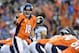 September 9 2012; Denver, CO, USA;Denver Broncos quarterback Peyton Manning (18) during the first quarter against the Pittsburgh Steelers at Sports Authority Field. Mandatory Credit: Ron Chenoy-US PRESSWIRE