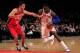 NEW YORK, NY - FEBRUARY 20: Amare Stoudemire #1 of the New York Knicks drives against Kris Humphries #43 of the New Jersey Nets at Madison Square Garden on February 20, 2012 in New York City. NOTE TO USER: User expressly acknowledges and agrees that, by downloading and/or using this Photograph, user is consenting to the terms and conditions of the Getty Images License Agreement. (Photo by Chris Trotman/Getty Images)