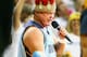 May 2, 2012; Memphis, TN, USA; Professional wrestler Jerry Lawler performs during a timeout in the second half of game two of the Western Conference quarterfinals of the 2012 NBA Playoffs between the Memphis Grizzlies and the Los Angeles Clippers at FedEx Forum. Memphis won 105-98. Mandatory Credit: Spruce Derden-US PRESSWIRE